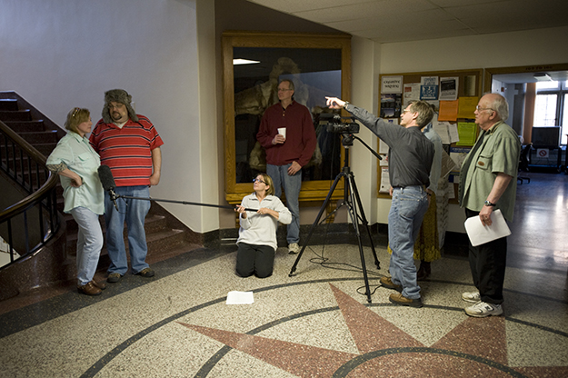 Chris Jacobs (pointing near camera) co-conducted summer moviemaking workshops on campus from 2006-2011. Photo by Chuck Kimmerle