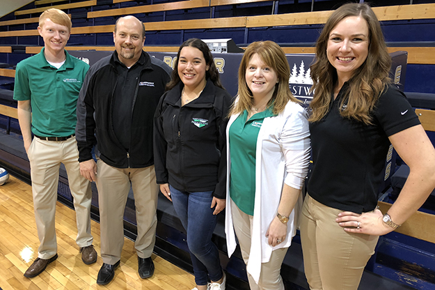 Three members of the UND UAS Program and two of their students took a hands-on learning experience to Walhalla, N.D., in October to spread the word about UND Aviation and the growing field of UAS. Left to right: Jordan Krueger, Paul Snyder, Alexis Hesse, Amanda Brandt, Erin Roesler