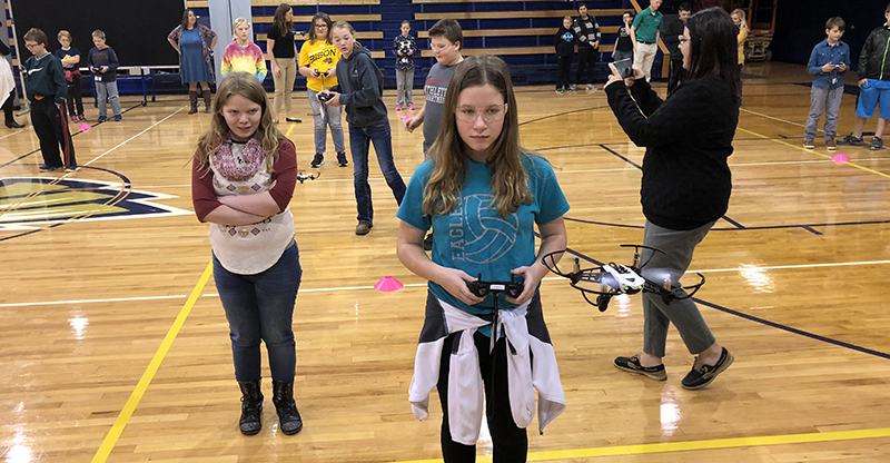 Nearly 200 students were pilots for a day in Walhalla, N.D., learning how to operate the controls of small unmanned aircraft systems. Image courtesy of Paul Snyder.