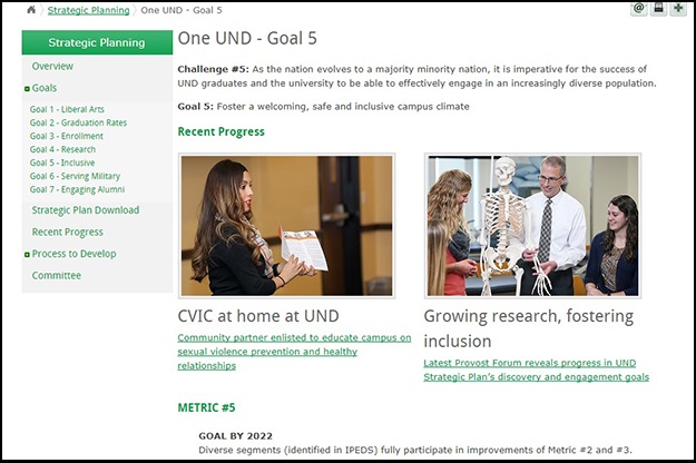 Each Strategic Plan goal page offers an explanation of the goal, its recent progress and its metrics for success. They also include detailed information on the goal’s action steps, down to the very way they are measured.