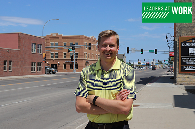 Since February, UND Hockey alum Derrick LaPoint has operated as President/CEO of Downtown Moorhead Inc. – a nonprofit with a mission to encourage downtown growth more comparable to their North Dakota neighbors. Having previously worked with the City of Fargo in their downtown operations, LaPoint has spent months learning what makes Moorhead unique and perhaps more poised for economic development. Photo by Connor Murphy/UND Today.