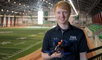 Jordan Krueger, a senior and president of the UND UAS/RC Club, will lead the University's drone racing team in this weekend's championship event. Krueger has worked tirelessly the past three years to build up the UAS/RC Club and bring drone racing to campus. Photo by Connor Murphy/UND Today.