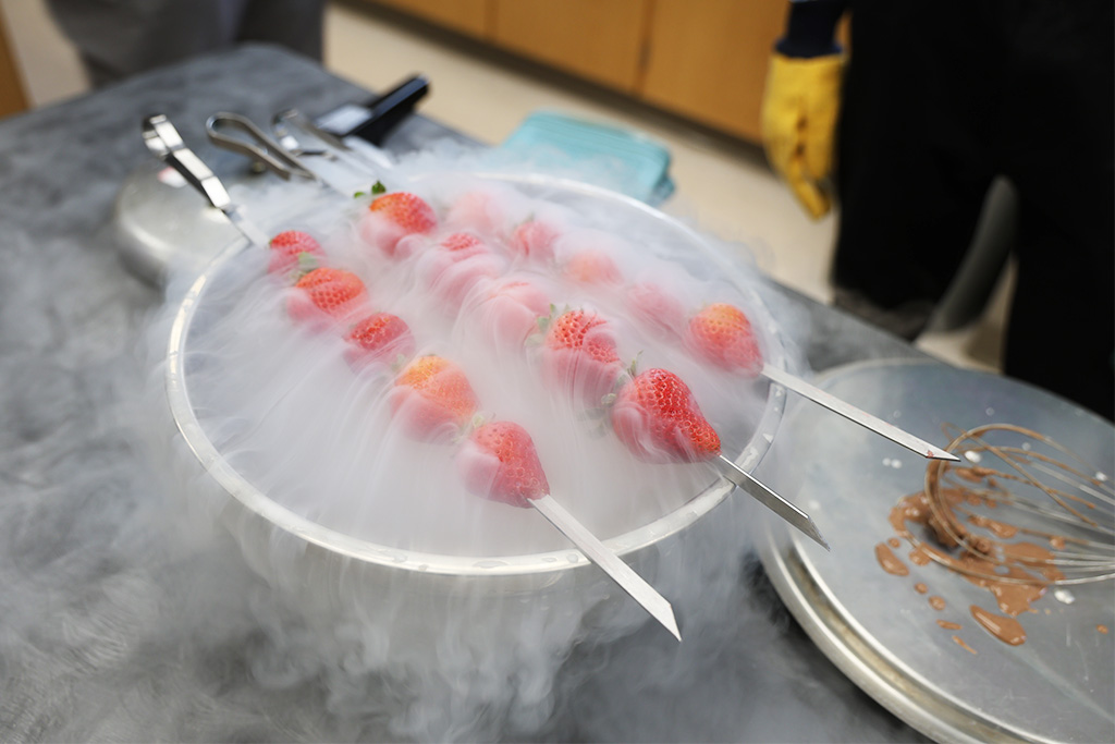 strawberries frozen by liquid nitrogen