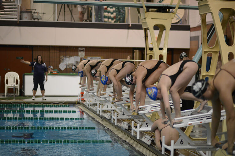 Swimmers lined up to race