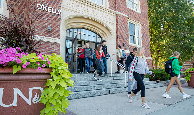 Students walking out of O'Kelly hall
