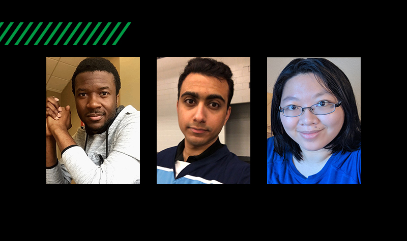 Split image showing Siri Andre, Mohammed Boukhsheem and Chialin Chang.