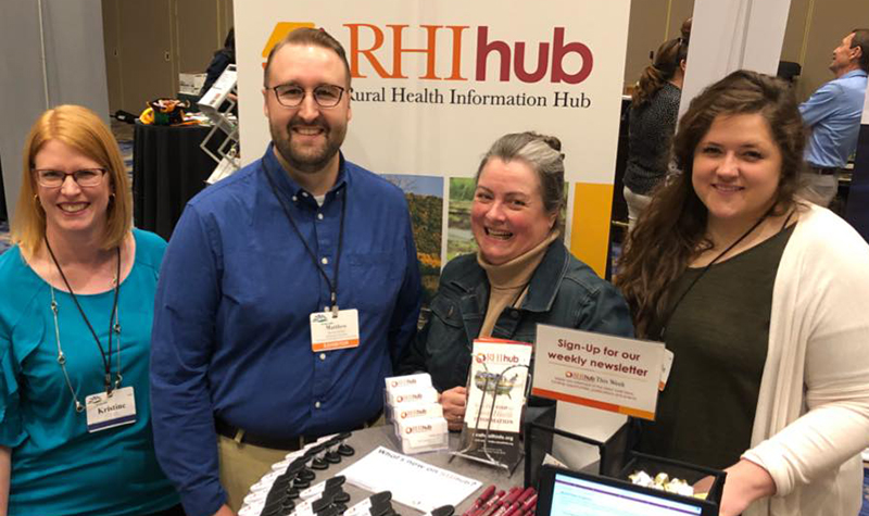 Kristine Sande, Matt Bruflodt, Kay Miller Temple, and Makenzie Atherton at rural health information hub booth