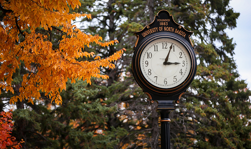 Clock in front of Twamley hall