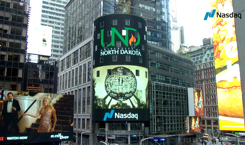 UND logo on times square billboard