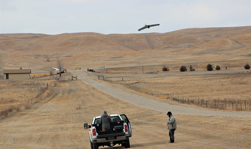 Drone in flight at Camp Grafton