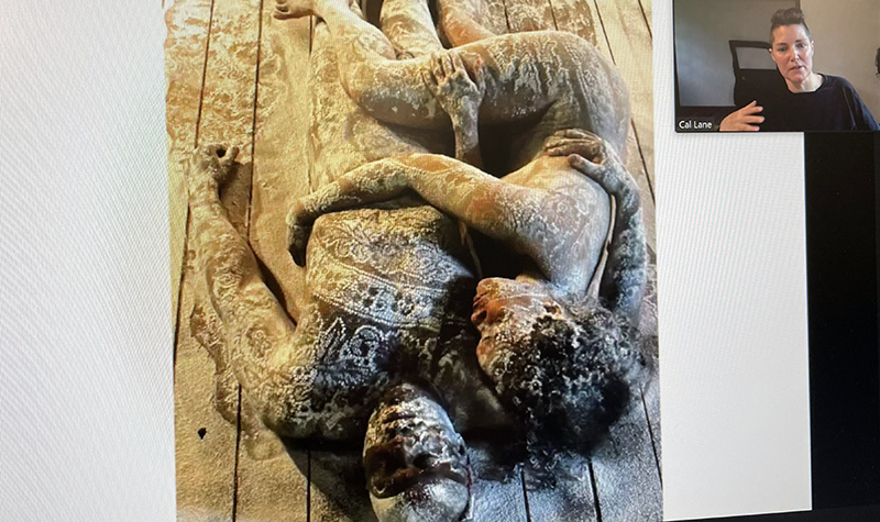 Zoom screenshot of Cal Lane and living sculpture