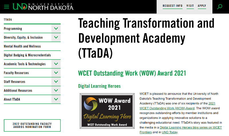 Teaching transformation and development academy webpage