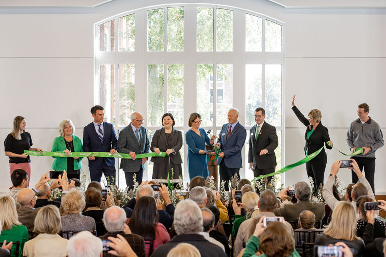 Nistlers cut ribbon for Nistler Hall