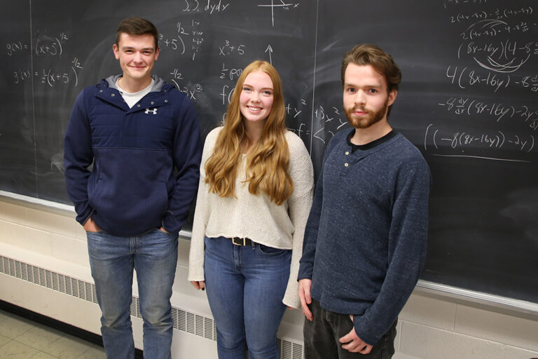 Math students Thomas Iken, Sierra Walker and Josh Canfield