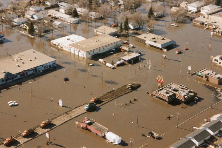 Aerial view of Grand Forks under water