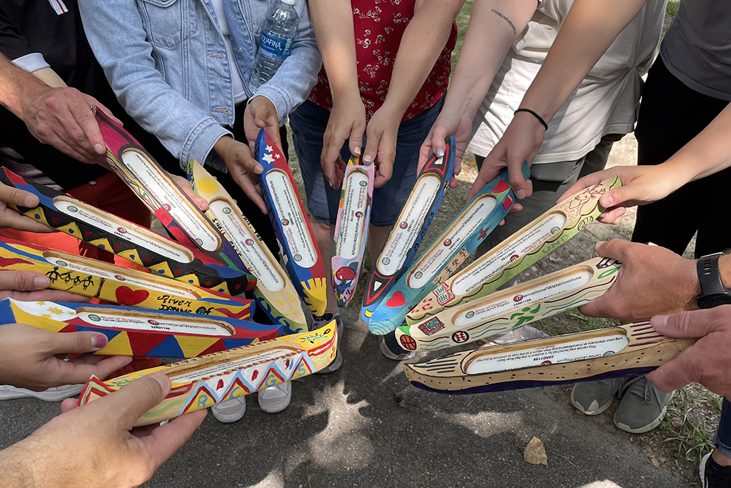 Closeup of canoes