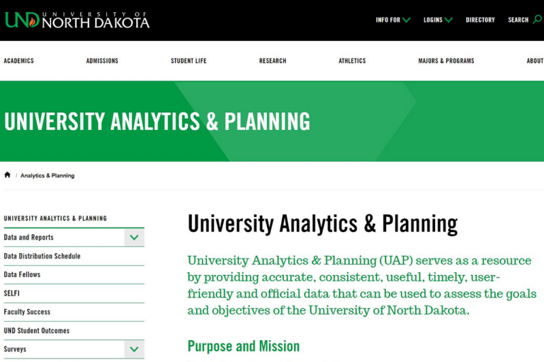 Screenshot of University Analytics & Planning website