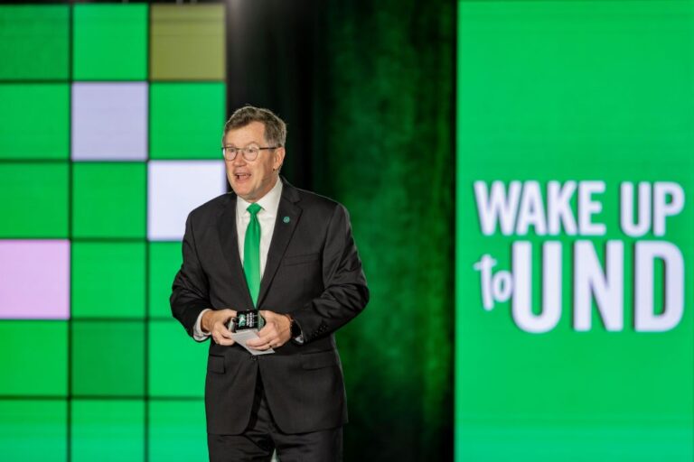 Andrew Armacost speaking at Wake Up to UND