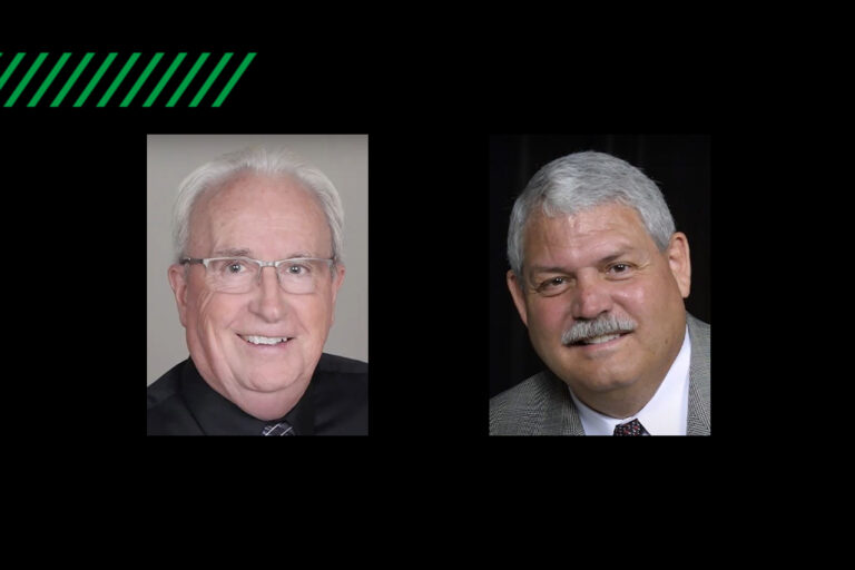 Split image showing Patrick Halligan and Bruce Smith