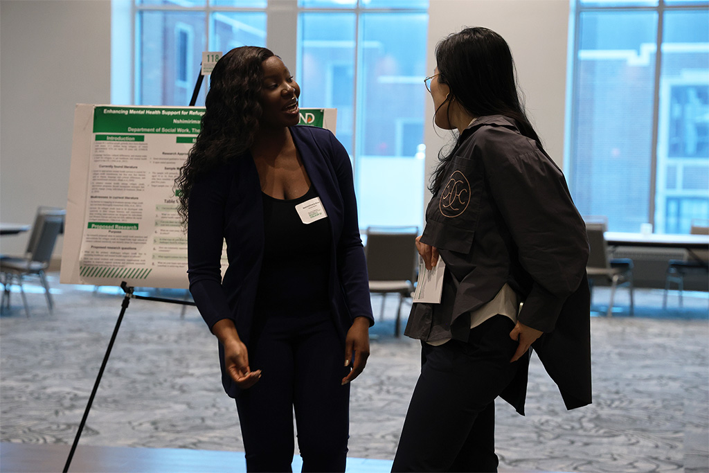two students talking