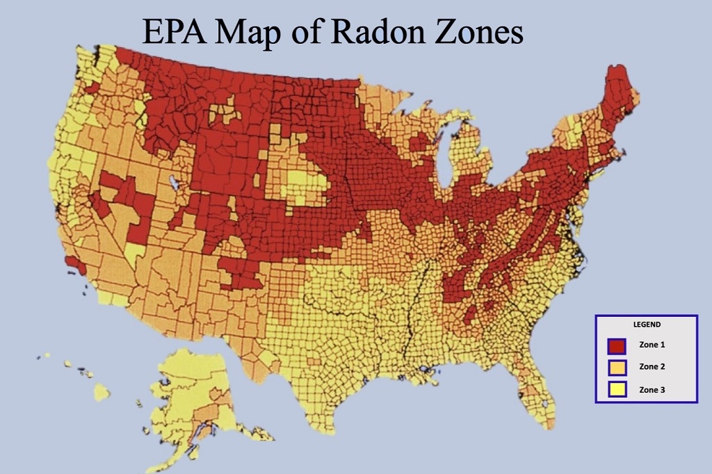 EPA map of radon zones