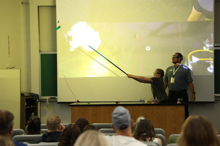 Justin Meyer and assistant explode hydrogen balloon