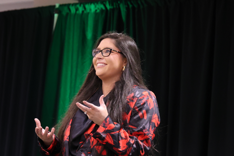 Erika Thunder giving speech