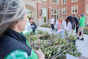 Students attach muslin to nest