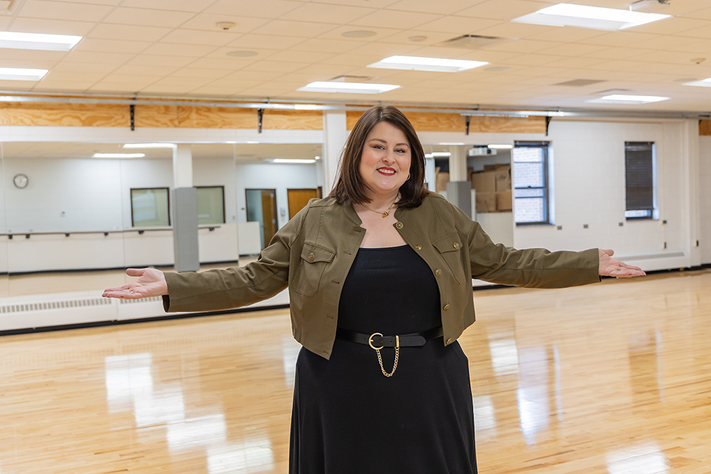 Emily Cherry Oliver, chair of Theatre Arts, in movement studio