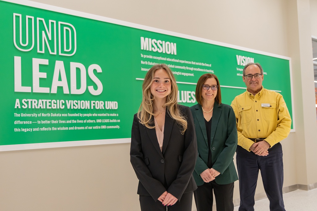 Amanda Curatti, Tom Dennis and Daphne Pedersen pose in the Memorial Union.