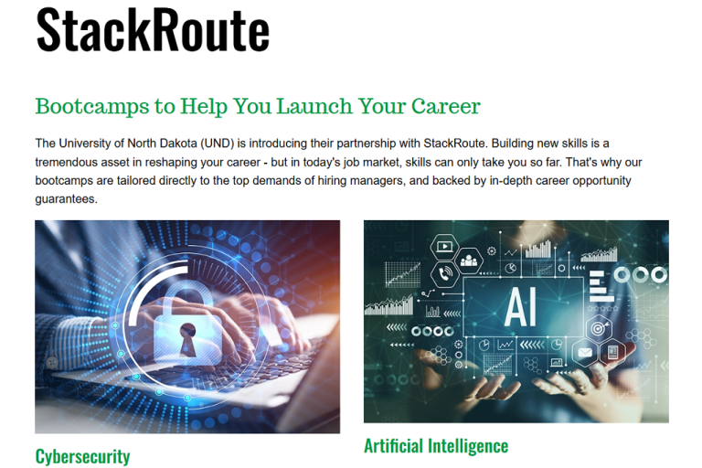 Screenshot of UND's Stackroute page