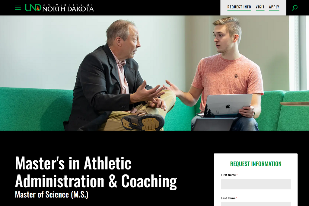 Screenshot of Athletic Administration & Coaching web page
