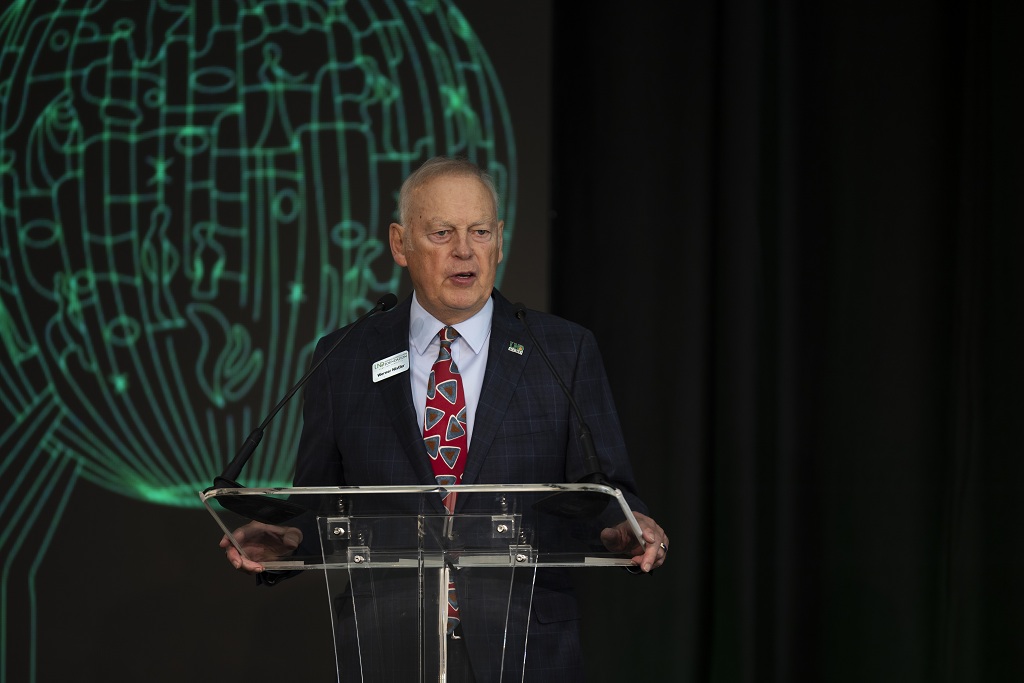 Werner Nistler addresses crowd at Forever UND event