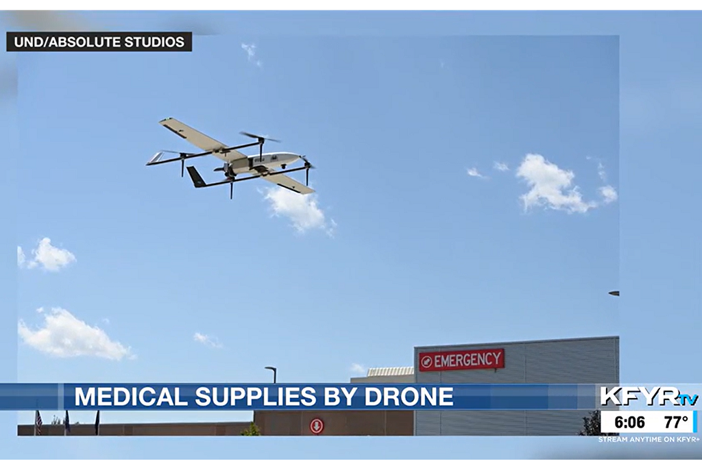 Drone about to land near hospital