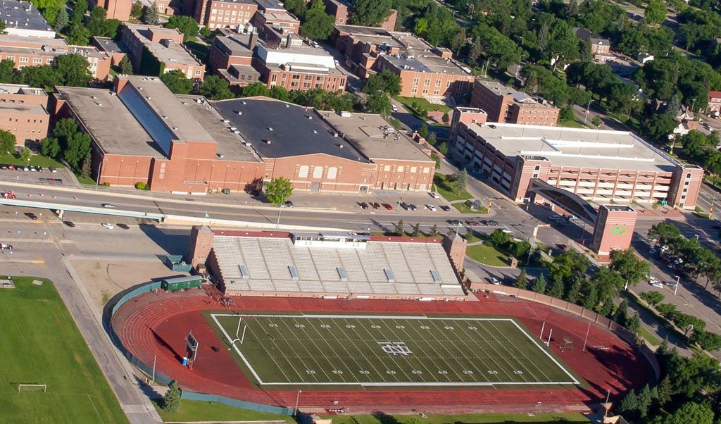 Old Memorial Stadium, looking west toward the main campus in 2013. The stadium was razed in 2021.