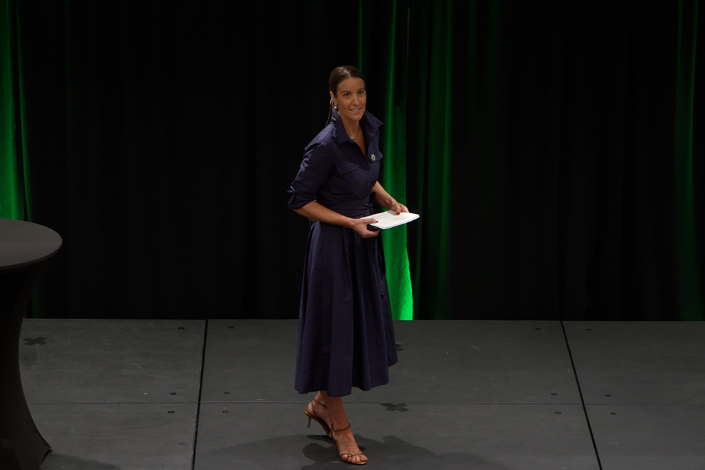 Sarah Prout speaking on stage