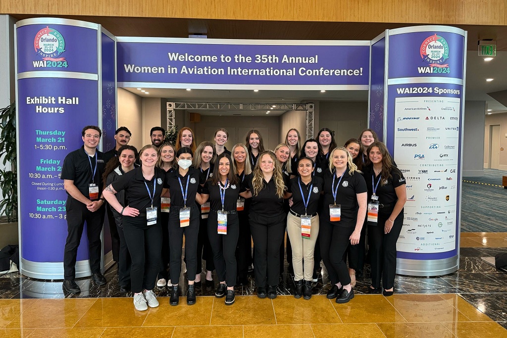 Members of UND Women in Aviation International chapter at conference in Orlando in 2024.