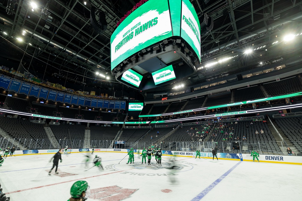 UND hockey team practices in T-Mobile Arena in advance of Frozen Four competition