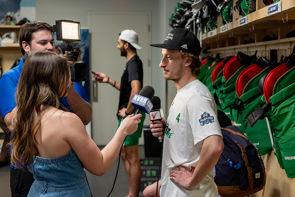 Player participating in locker room TV interview