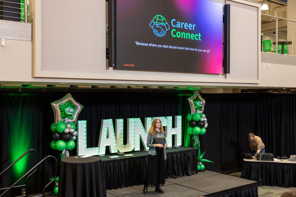 Elisabeth Starosta on stage at LAUNCH event