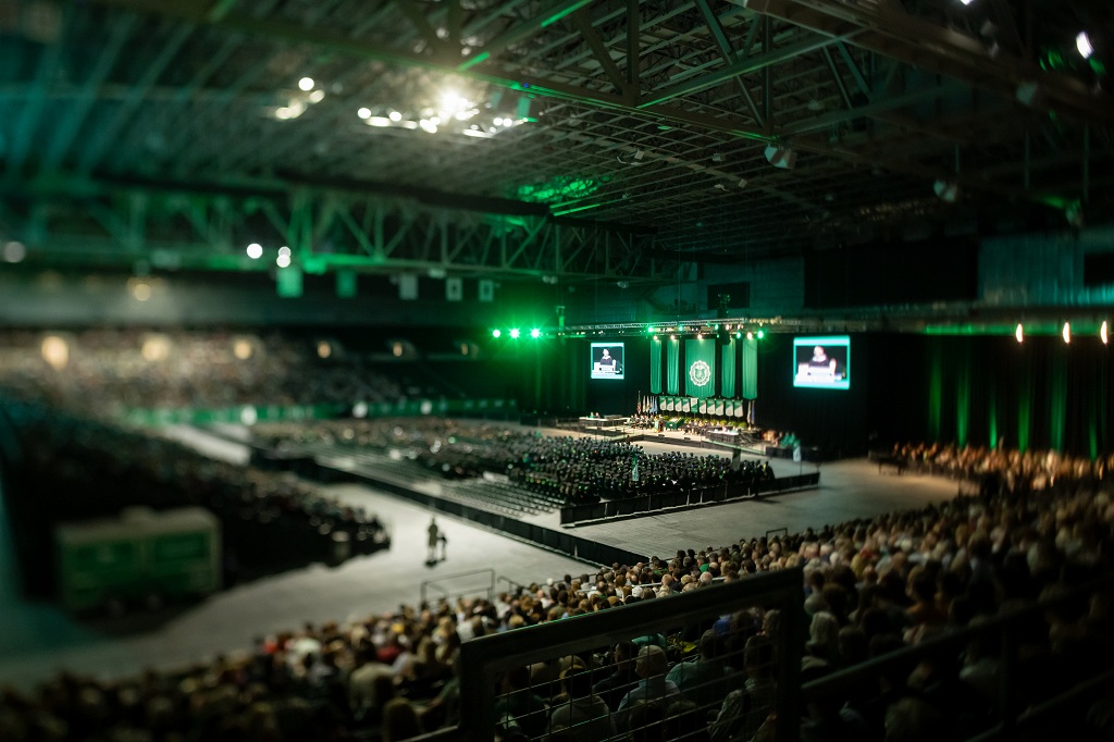 Photo from a distance of UND Commencement ceremony.