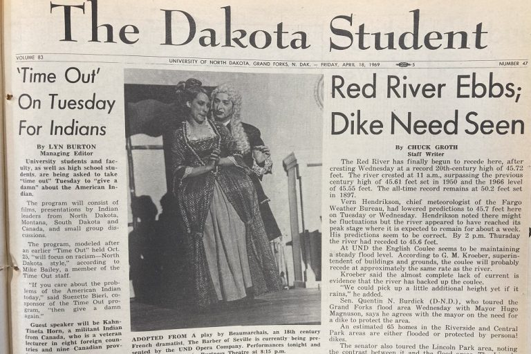 Newspaper clipping from the Dakota Student