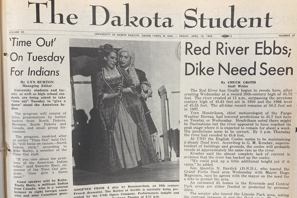 Newspaper clipping from the Dakota Student