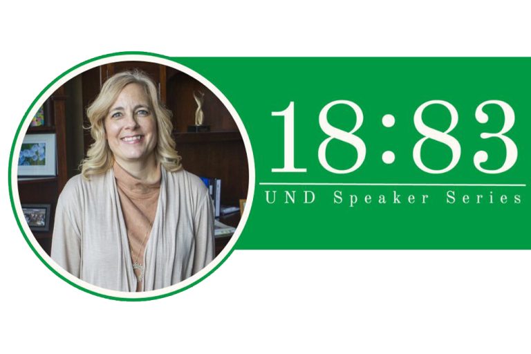 Headshot of Kristi Hall-Jiran next to text: 1883 Speaker Series