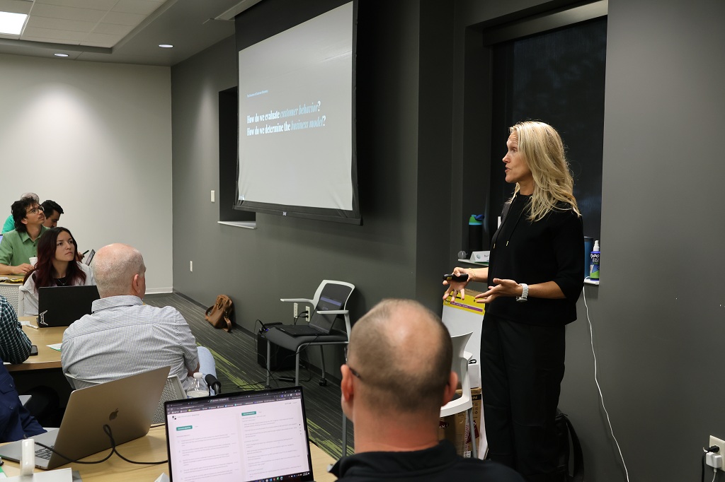 Woman leading a workshop in tech commercialization