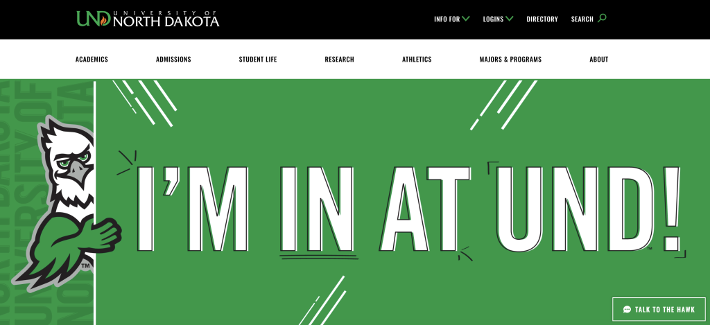 Screen shot of UND web page with text on billboard graphic